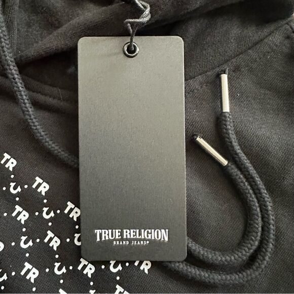 True Religion Horseshoe Logo Raised Micro TR Hoodie XL Style 107188 Jet Black - Picture 5 of 7